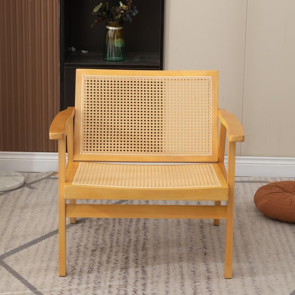 Wooden Rattan Accent Chair Lounge Armchair Natural Solid Frame - Kwikley