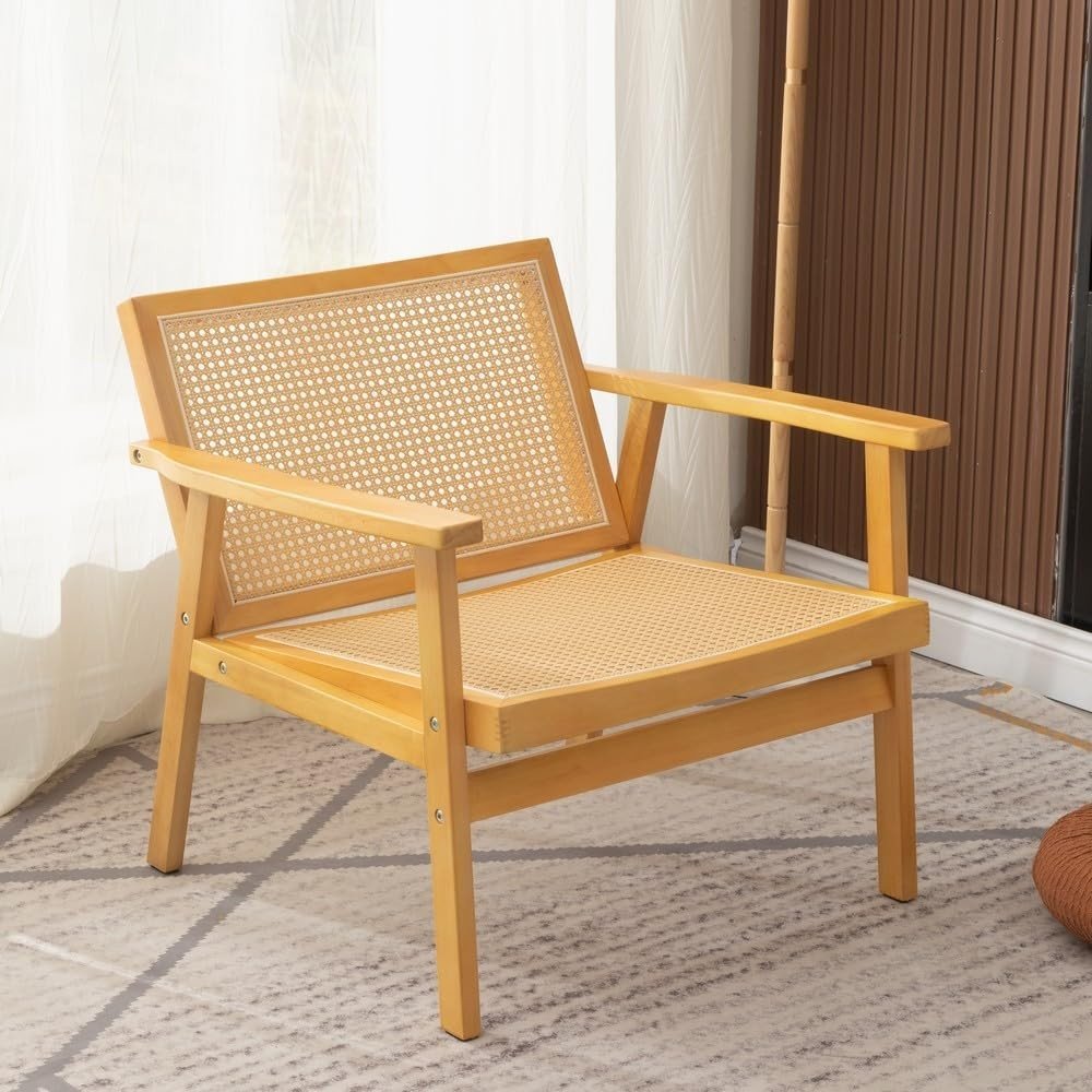Wooden Rattan Accent Chair Lounge Armchair Natural Solid Frame - Kwikley