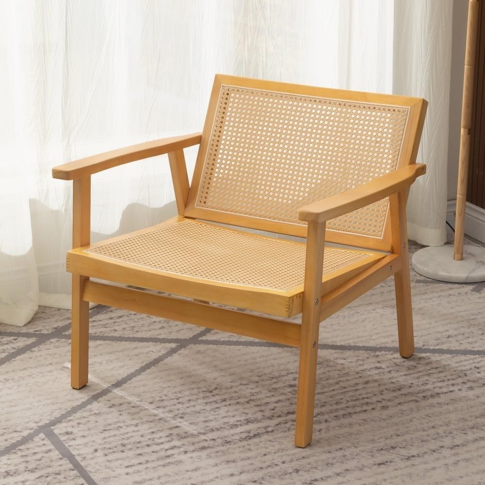 Wooden Rattan Accent Chair Lounge Armchair Natural Solid Frame - Kwikley