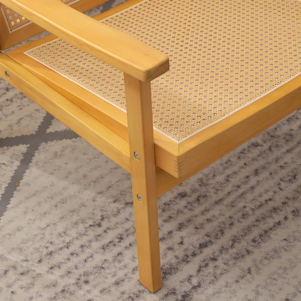 Wooden Rattan Accent Chair Lounge Armchair Natural Solid Frame - Kwikley