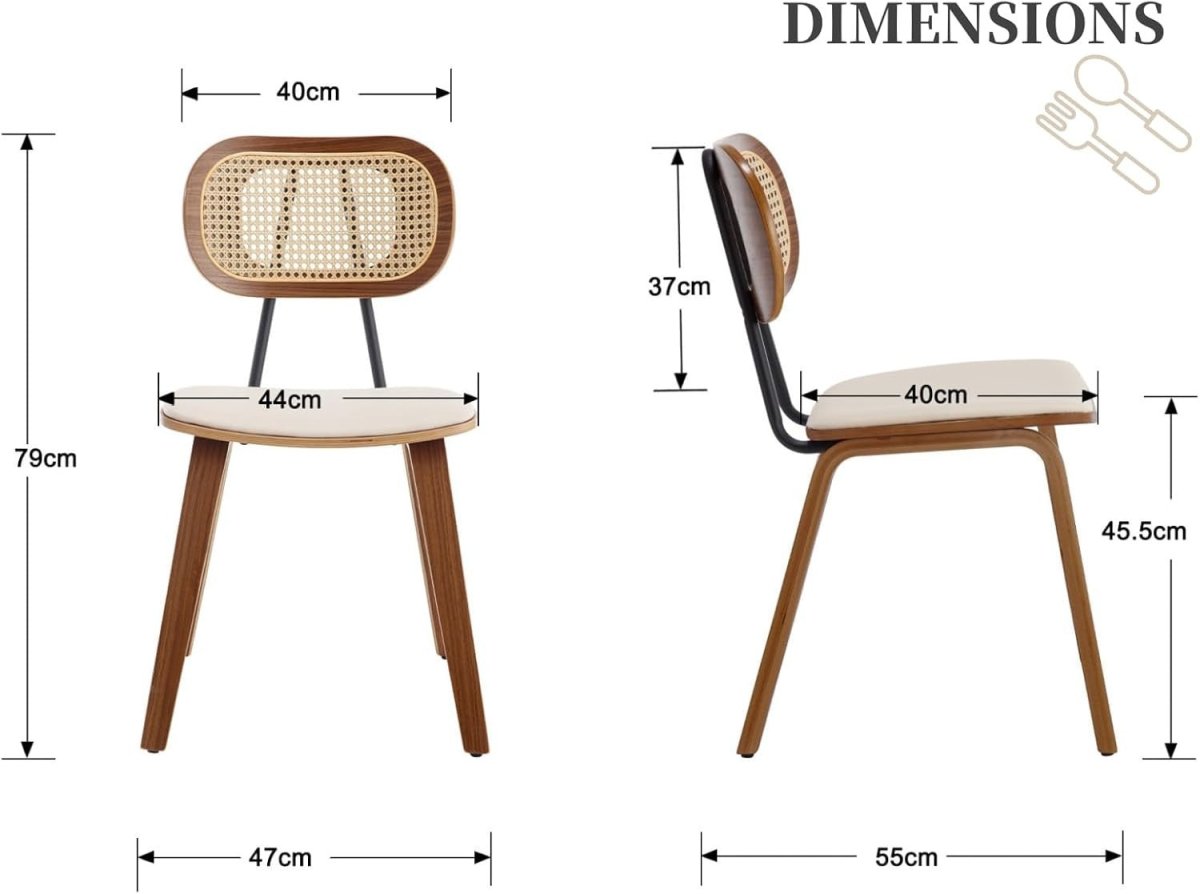 Wooden Rattan Dining Chairs Set of 2 PU Leather Beige - Kwikley