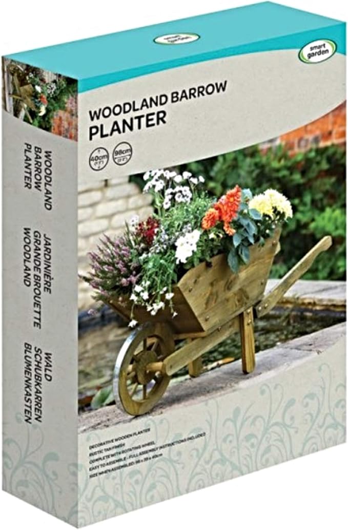 Wooden Wheelbarrow Planter Large Garden Flower Display Cart - Kwikley