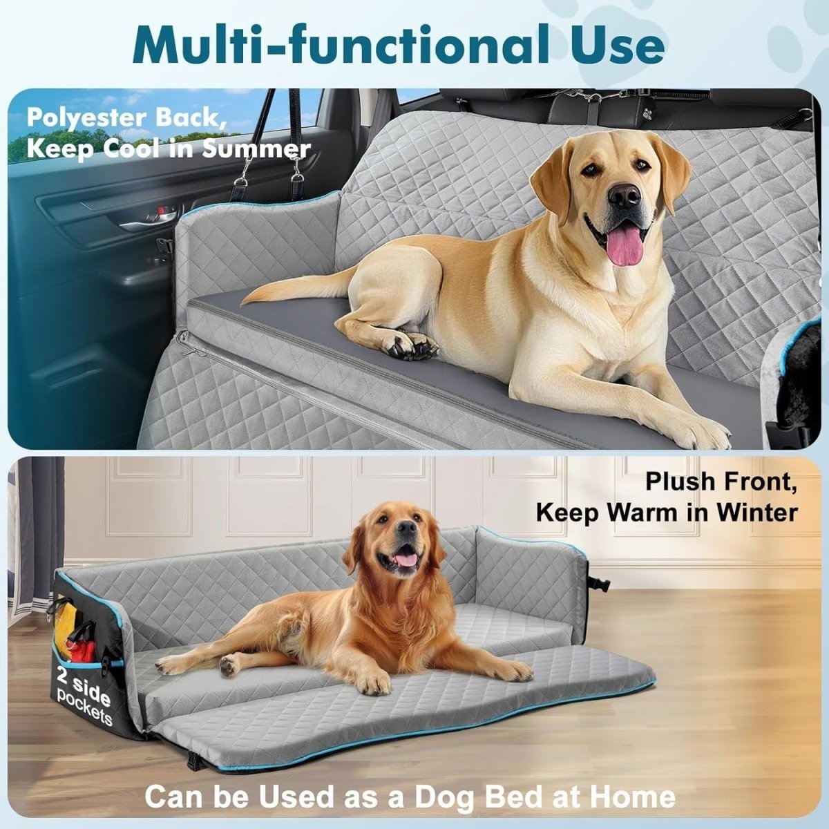 XL Dog Car Seat Bed 120lb Booster Travel Cushion Washable Backseat - Kwikley