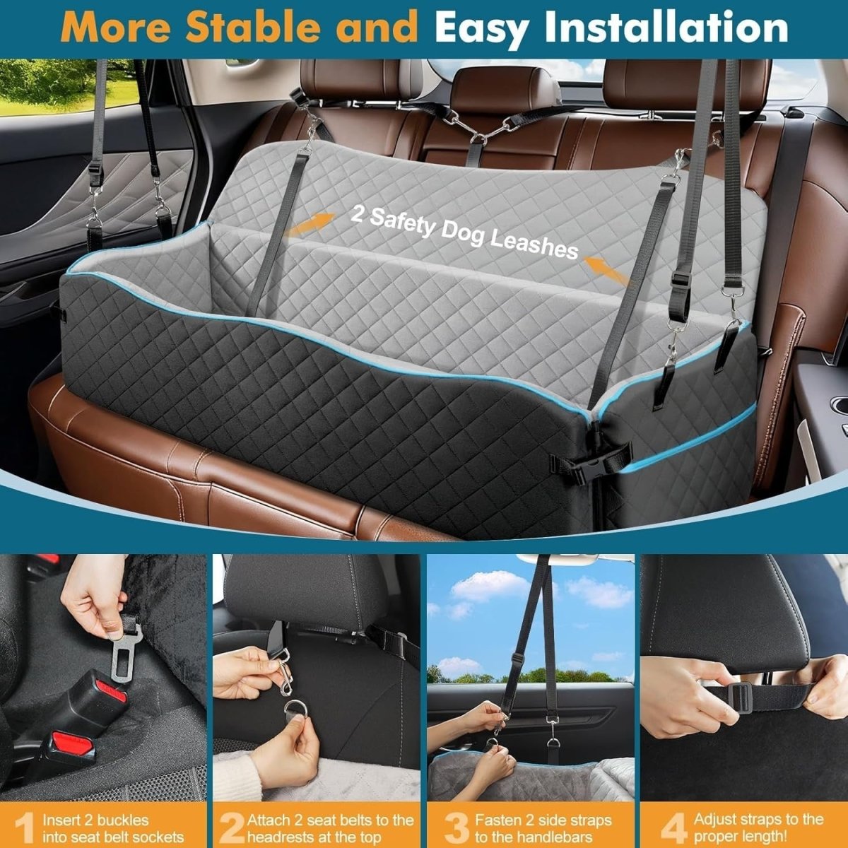 XL Dog Car Seat Bed 120lb Booster Travel Cushion Washable Backseat - Kwikley
