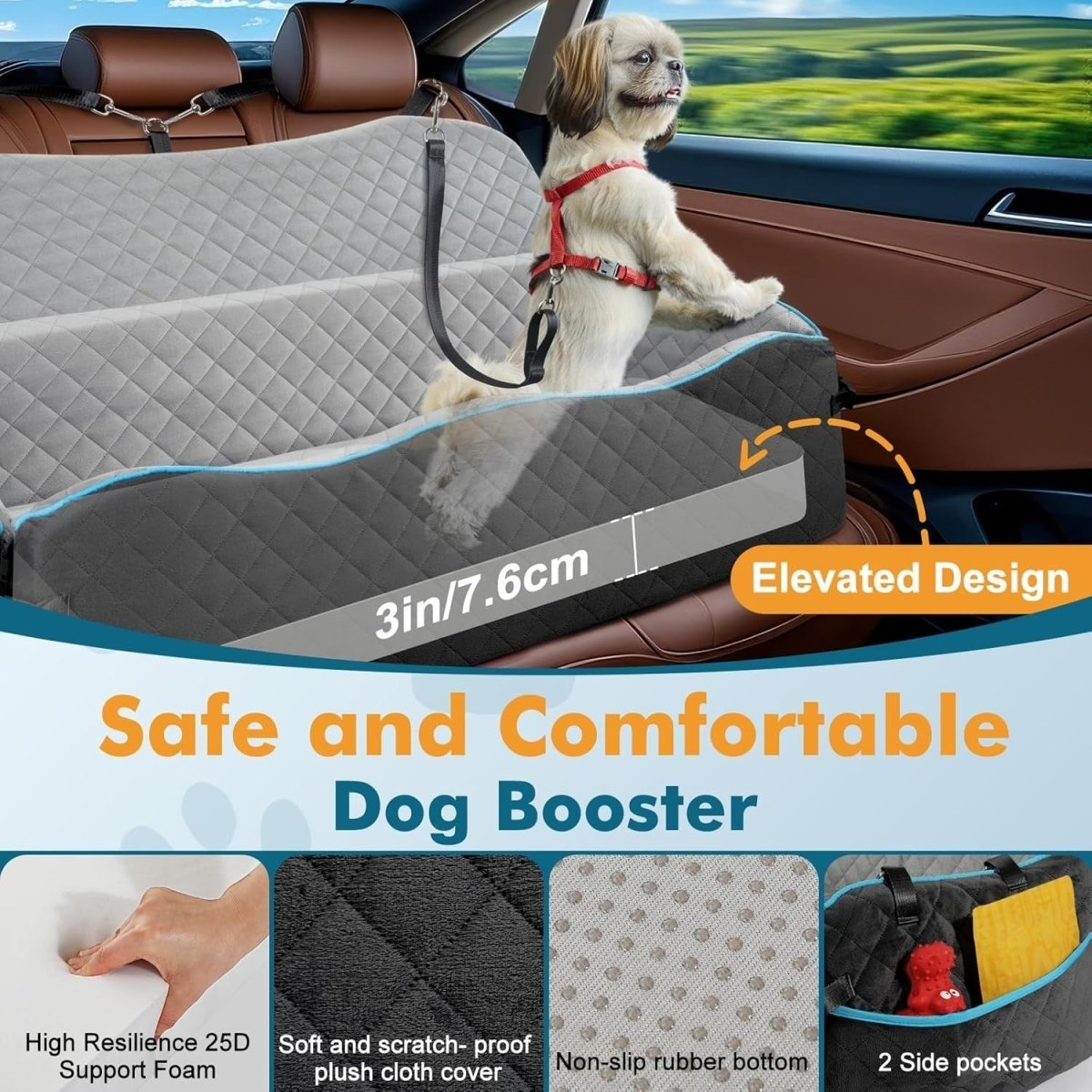 XL Dog Car Seat Bed 120lb Booster Travel Cushion Washable Backseat - Kwikley