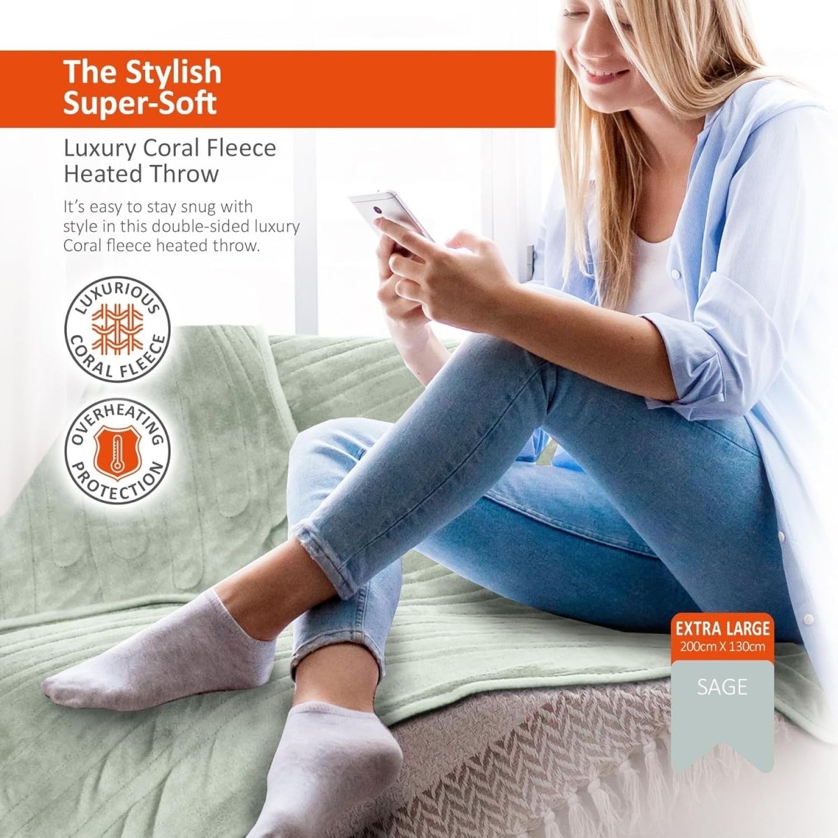 XL Electric Heated Throw Blanket 200x130cm Soft Fleece 9 Heat Auto Timer - Kwikley