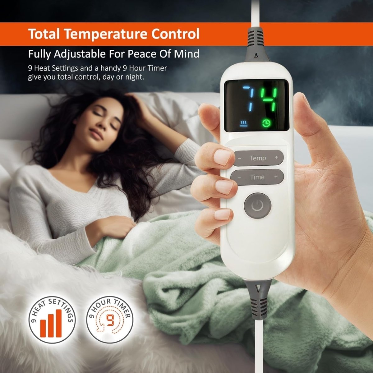 XL Electric Heated Throw Blanket 200x130cm Soft Fleece 9 Heat Auto Timer - Kwikley
