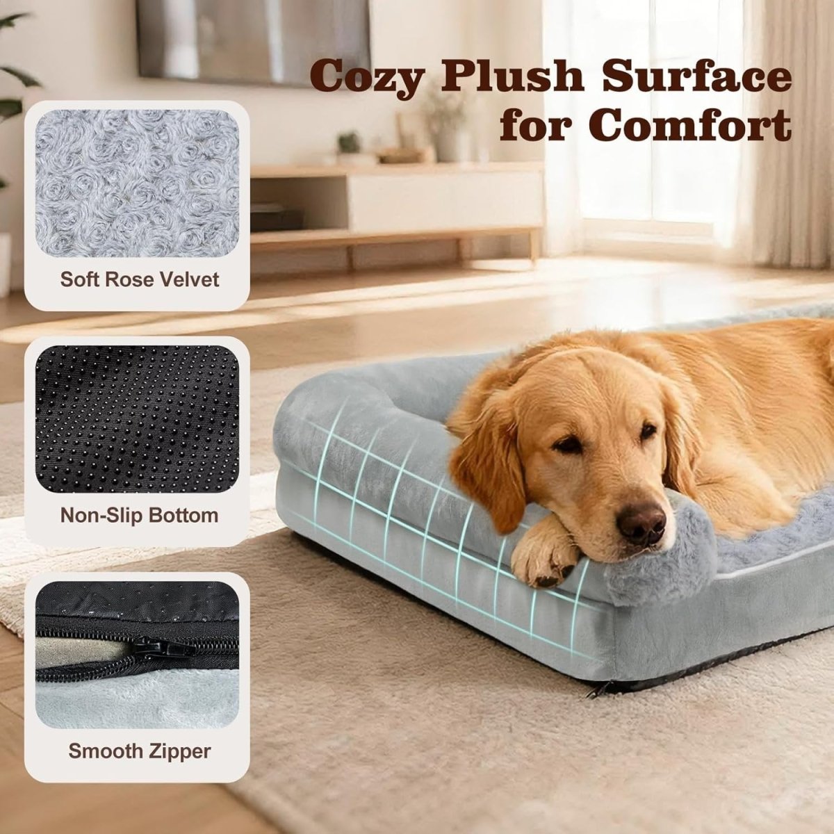 XL Orthopedic Dog Bed Sofa Egg Crate Memory Foam 107x76cm - Kwikley