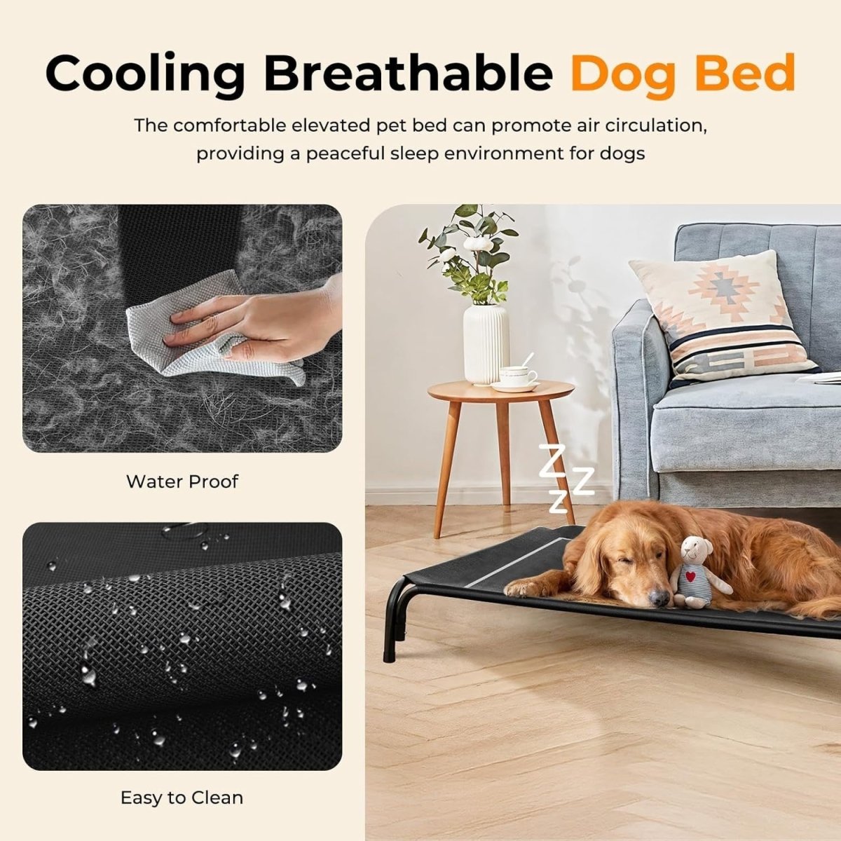 XL Raised Dog Bed 124x91cm Elevated Cooling Pet Cot Black - Kwikley