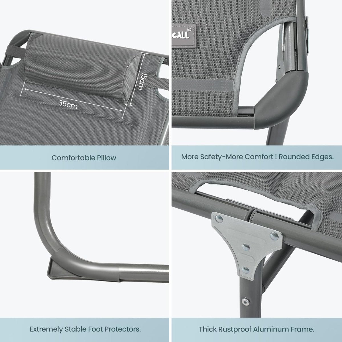 XXL Aluminium Sun Lounger with Sun Roof Adjustable Grey 200x70cm - Kwikley