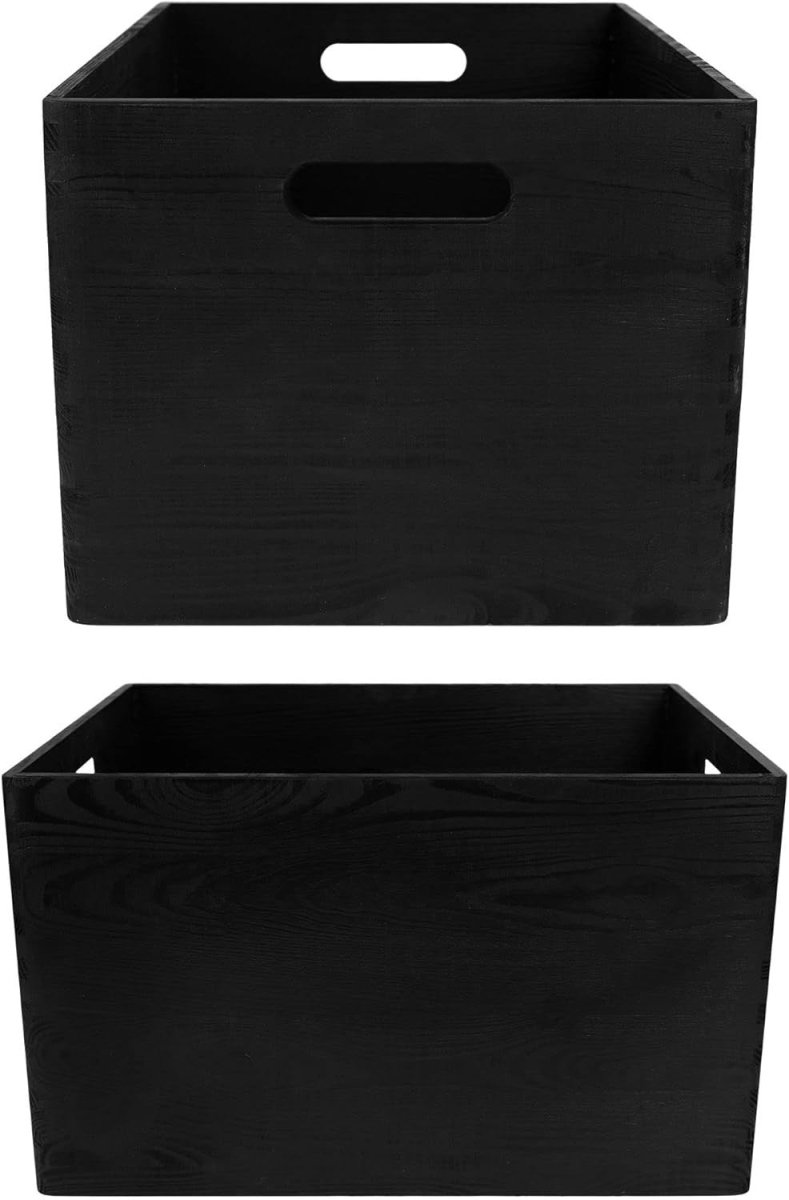 XXL Black Wooden Storage Crate 40x30x24cm with Handles for Home & Kitchen - Kwikley