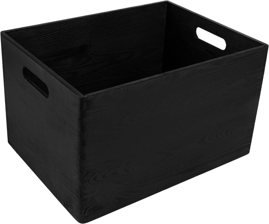 XXL Black Wooden Storage Crate 40x30x24cm with Handles for Home & Kitchen - Kwikley