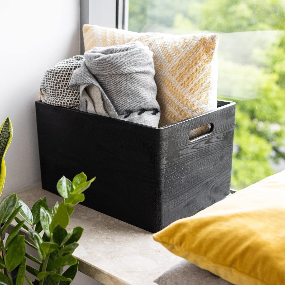 XXL Black Wooden Storage Crate 40x30x24cm with Handles for Home & Kitchen - Kwikley