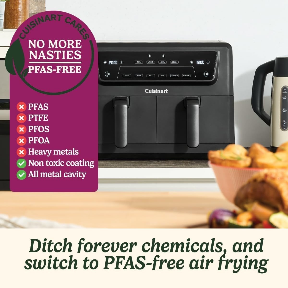 XXL Dual Zone Air Fryer 10.4L PFAS Free No Oil 7 - in - 1 Family Size - Kwikley
