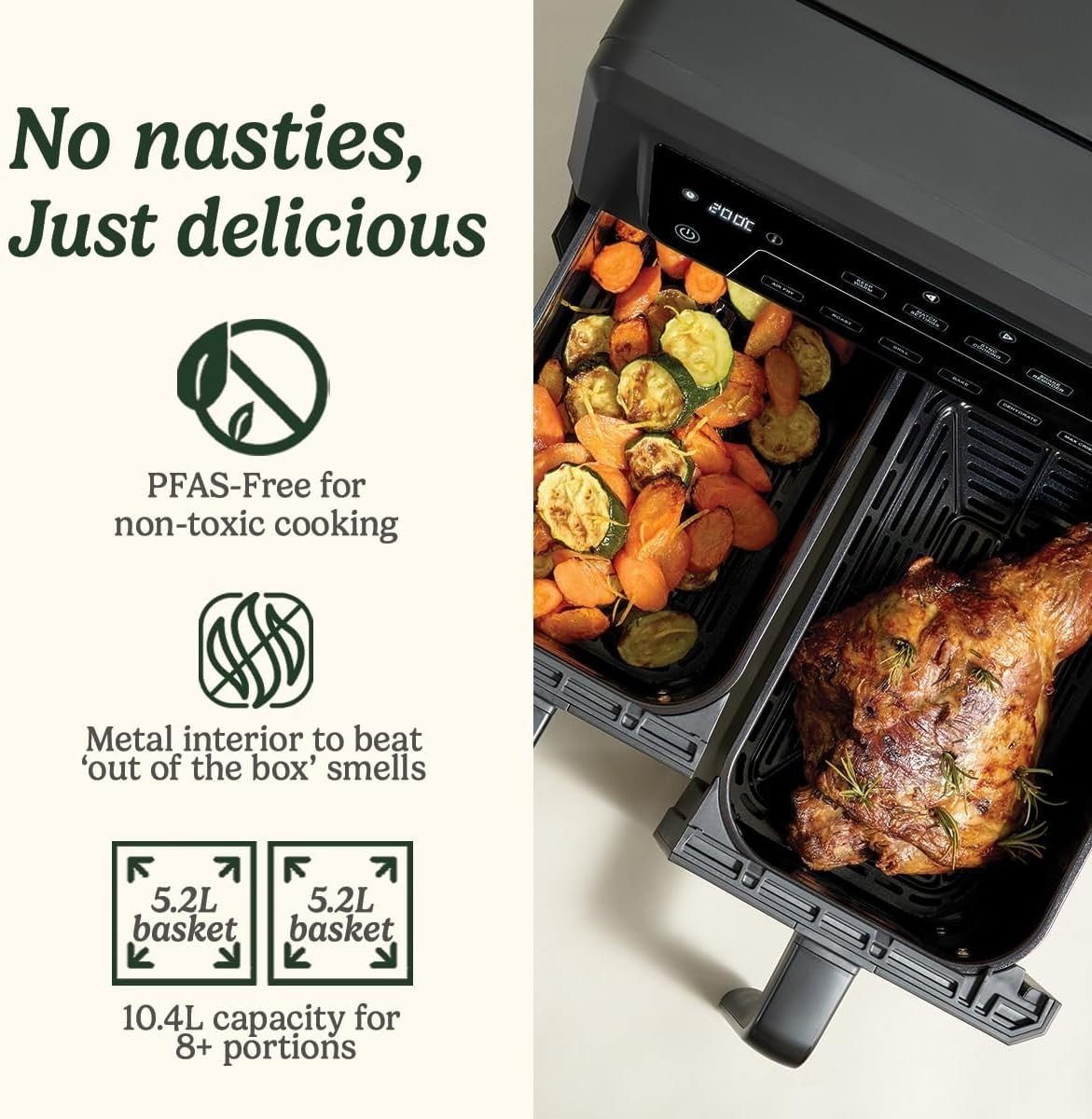 XXL Dual Zone Air Fryer 10.4L PFAS Free No Oil 7 - in - 1 Family Size - Kwikley