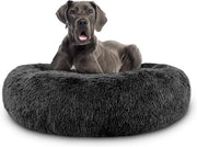 XXL Plush Donut Dog Bed 137cm Calming Round Nest Grey - Kwikley