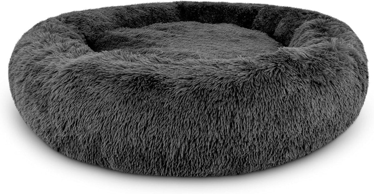 XXL Plush Donut Dog Bed 137cm Calming Round Nest Grey - Kwikley