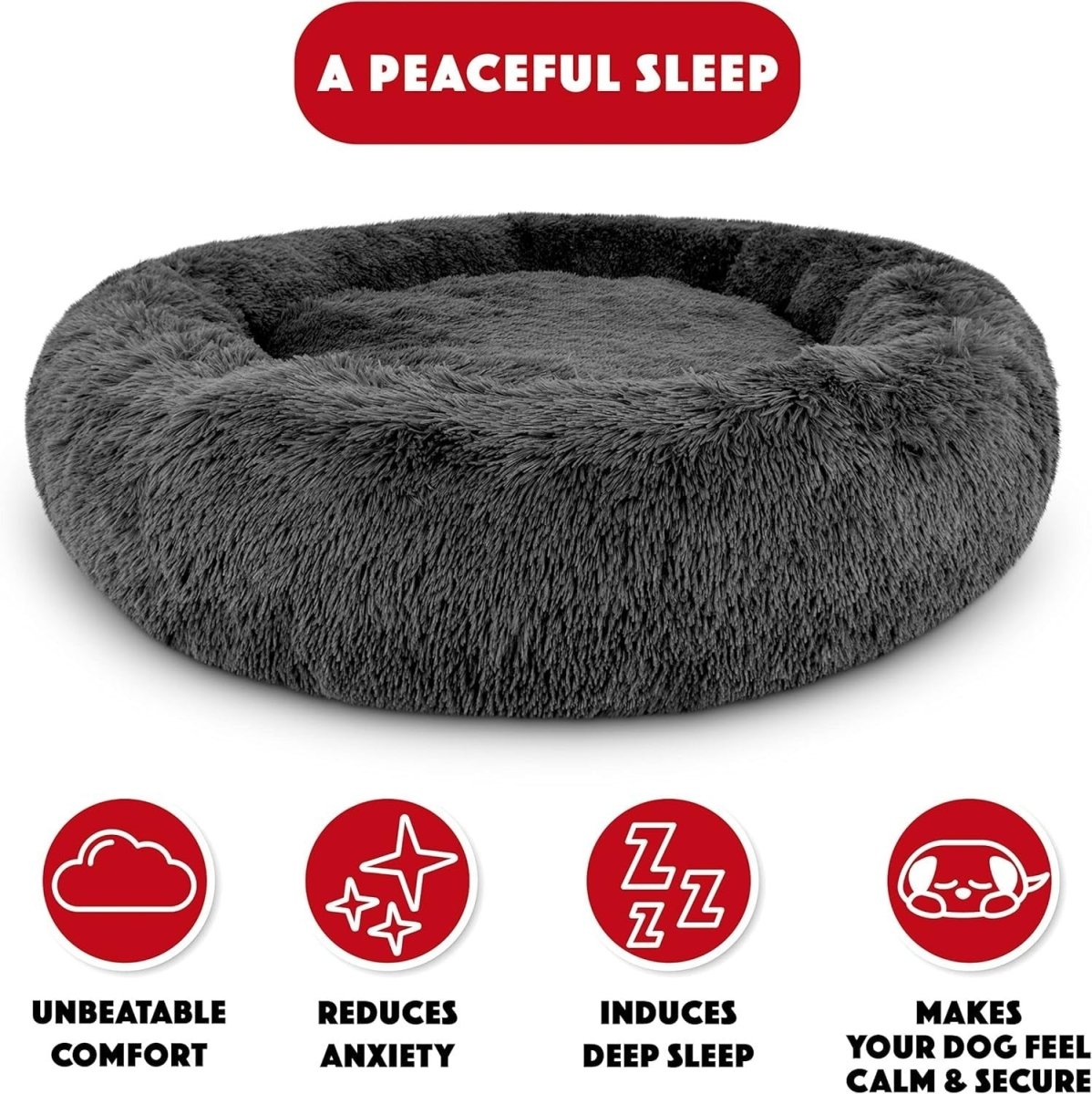 XXL Plush Donut Dog Bed 137cm Calming Round Nest Grey - Kwikley