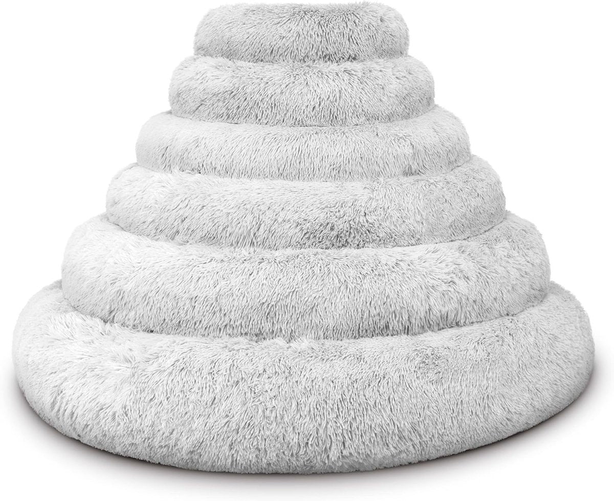 XXL Plush Donut Dog Bed 137cm Calming Round Nest Ice White - Kwikley