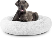 XXL Plush Donut Dog Bed 137cm Calming Round Nest Ice White - Kwikley