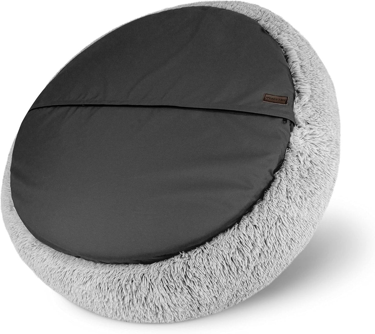 XXL Plush Donut Dog Bed 137cm Calming Round Nest Silver - Kwikley