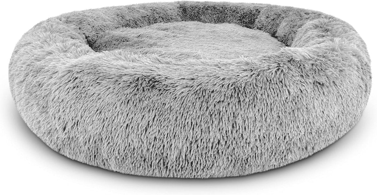 XXL Plush Donut Dog Bed 137cm Calming Round Nest Silver - Kwikley