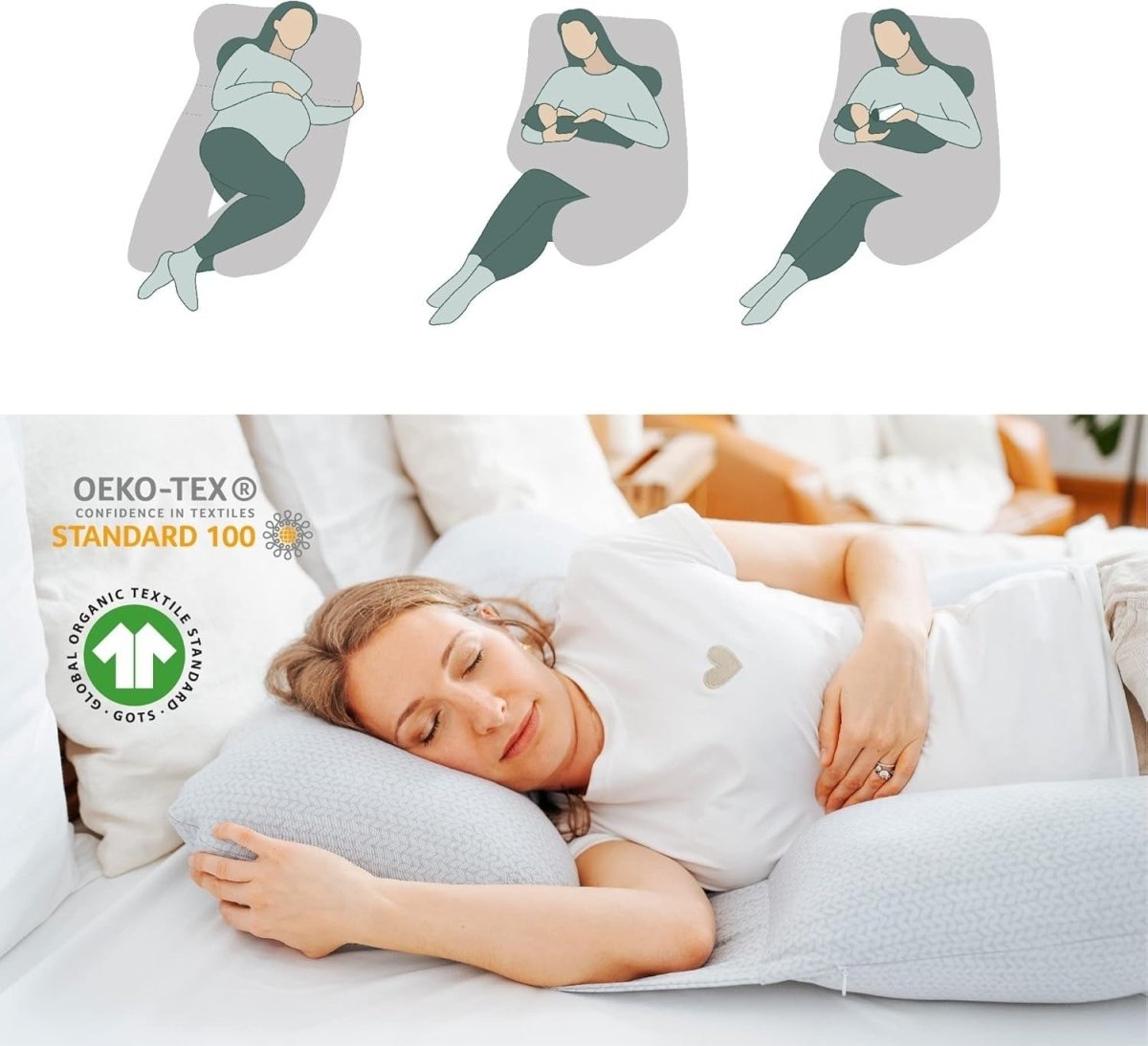XXL Pregnancy Pillow Full Body Maternity Support Organic Cotton Sleeping Cushion - Kwikley