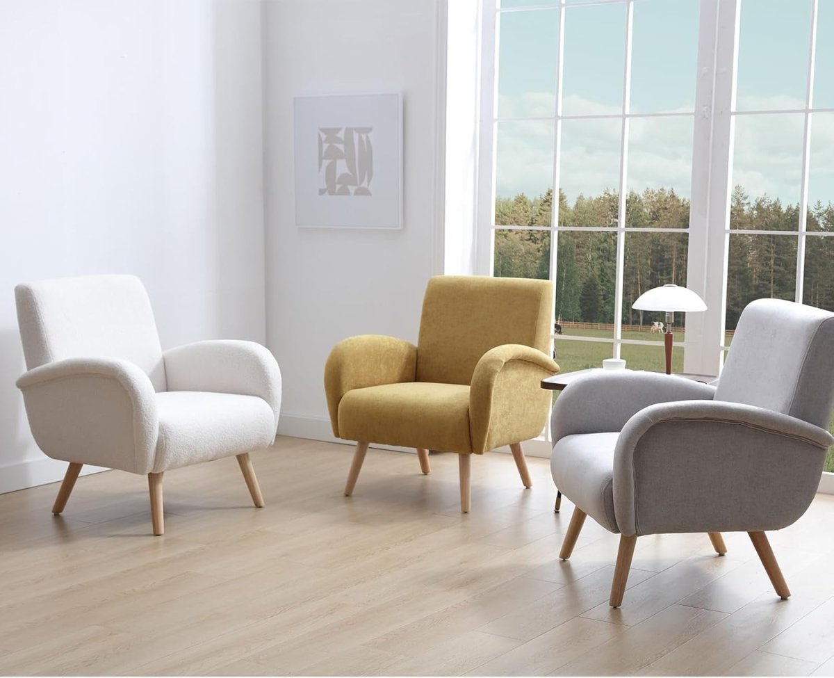 Yellow Accent Chair Armchair Tub Chair Chenille Wood Legs Lounge Room - Kwikley