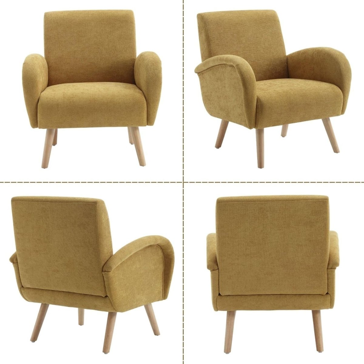 Yellow Accent Chair Armchair Tub Chair Chenille Wood Legs Lounge Room - Kwikley