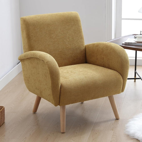Yellow Accent Chair Armchair Tub Chair Chenille Wood Legs Lounge Room - Kwikley