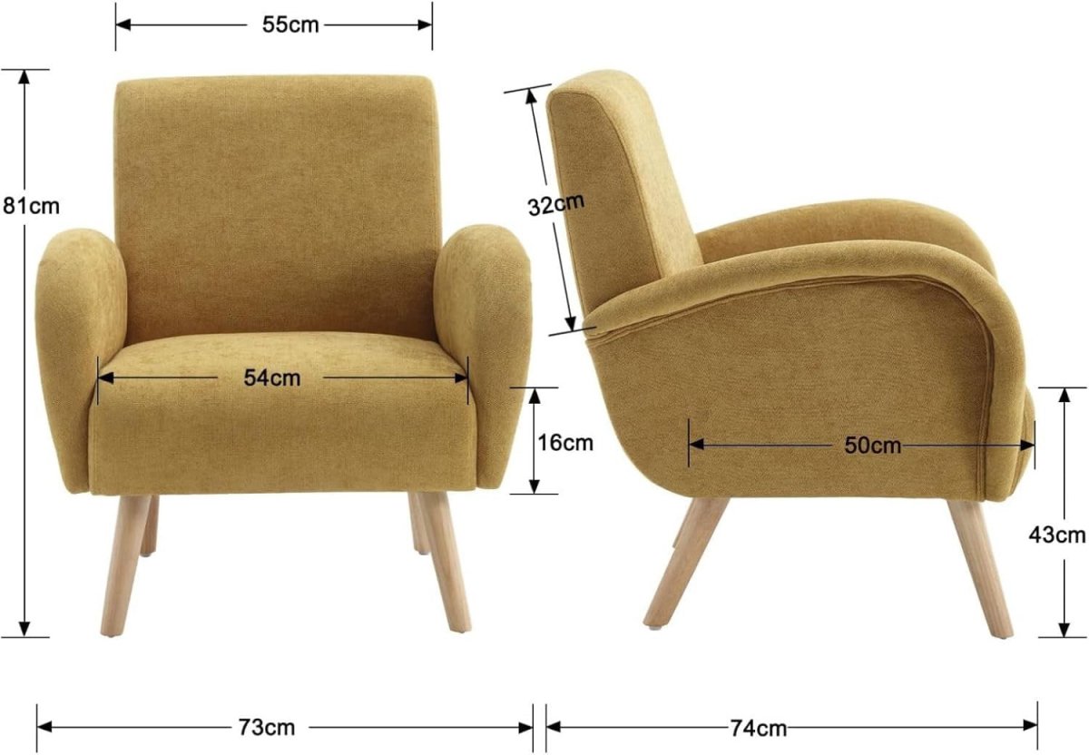 Yellow Accent Chair Armchair Tub Chair Chenille Wood Legs Lounge Room - Kwikley
