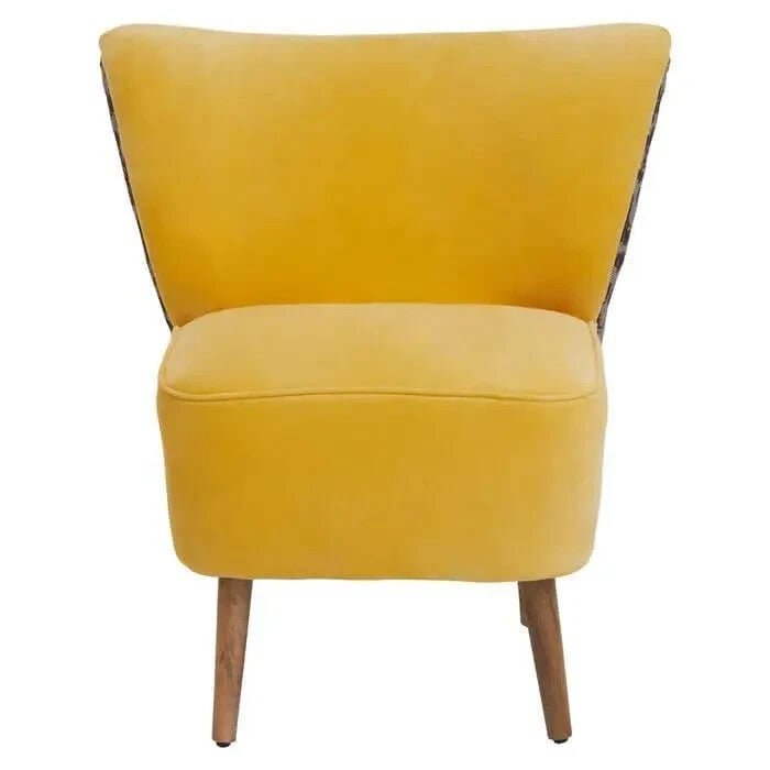 Yellow Accent Chair with High Back Print Fabric & Mango Wood Legs - Kwikley