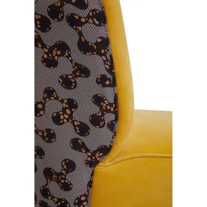 Yellow Accent Chair with High Back Print Fabric & Mango Wood Legs - Kwikley