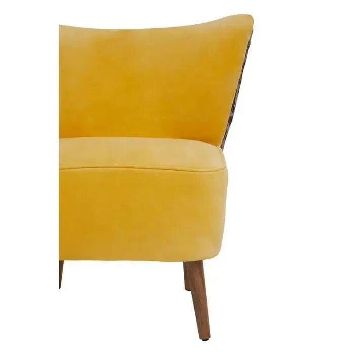 Yellow Accent Chair with High Back Print Fabric & Mango Wood Legs - Kwikley