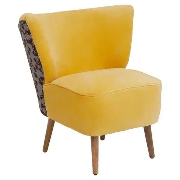 Yellow Accent Chair with High Back Print Fabric & Mango Wood Legs - Kwikley
