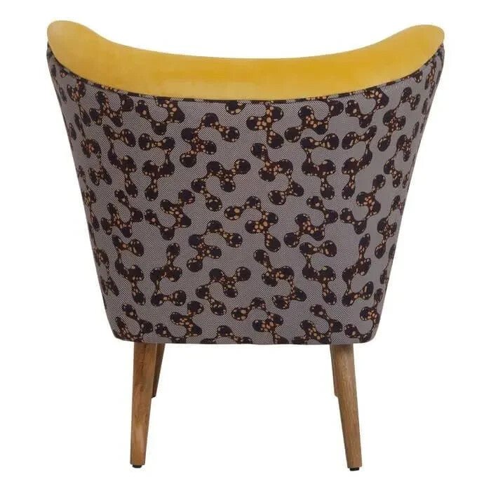 Yellow Accent Chair with High Back Print Fabric & Mango Wood Legs - Kwikley
