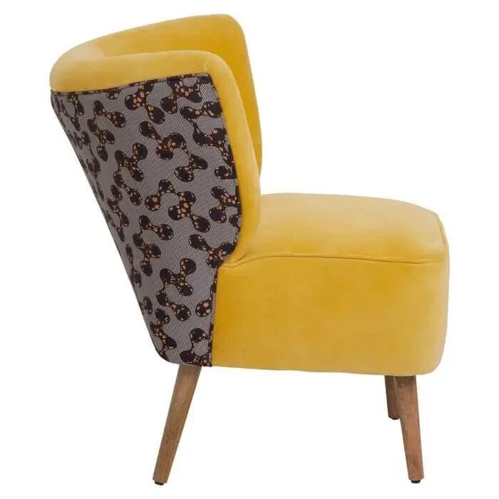 Yellow Accent Chair with High Back Print Fabric & Mango Wood Legs - Kwikley