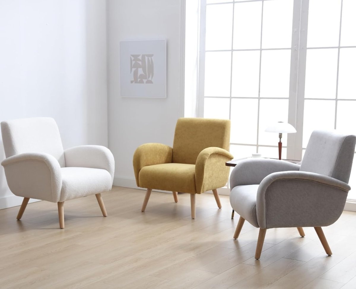 Yellow Chenille Accent Armchair High Back Lounge Chair Wooden Legs Modern - Kwikley