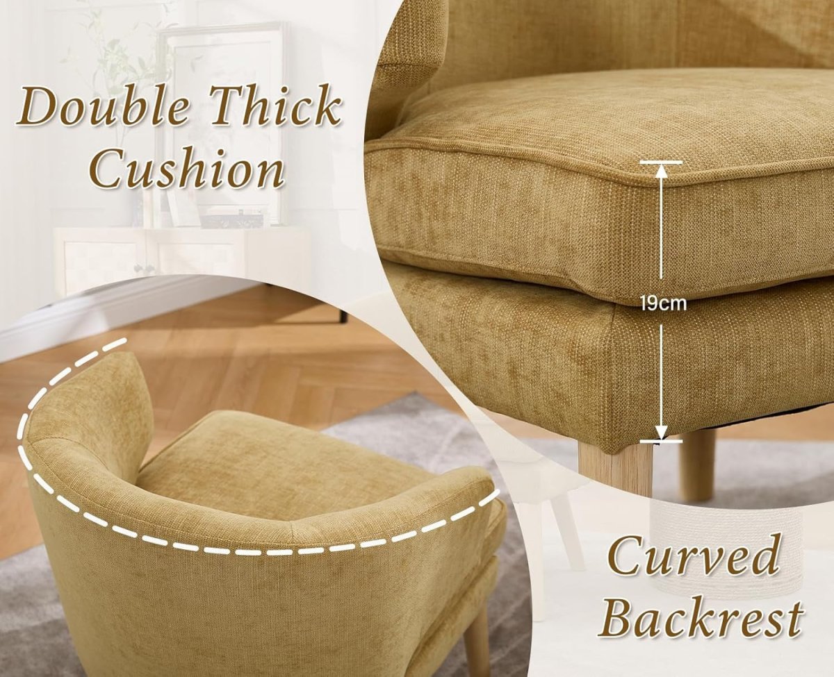 Yellow Chenille Accent Chair Upholstered Tub Armchair Wooden Legs - Kwikley