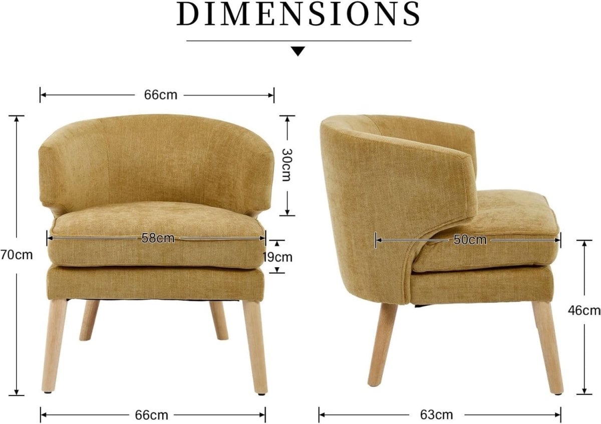 Yellow Chenille Accent Chair Upholstered Tub Armchair Wooden Legs - Kwikley