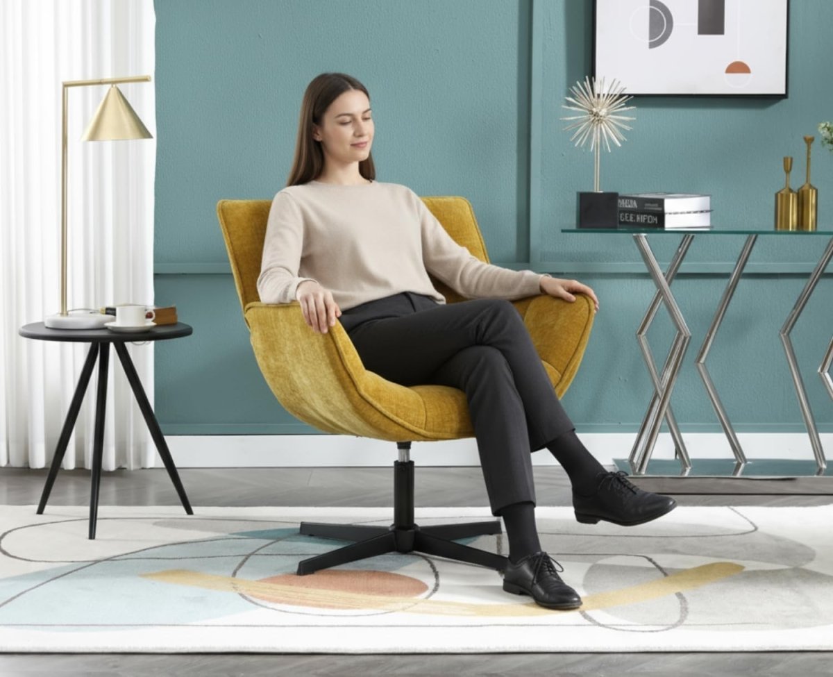 Yellow Chenille Swivel Accent Chair 360° Fabric Tub Armchair - Kwikley