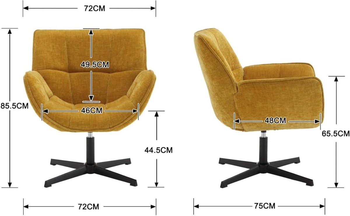 Yellow Chenille Swivel Accent Chair 360° Fabric Tub Armchair - Kwikley