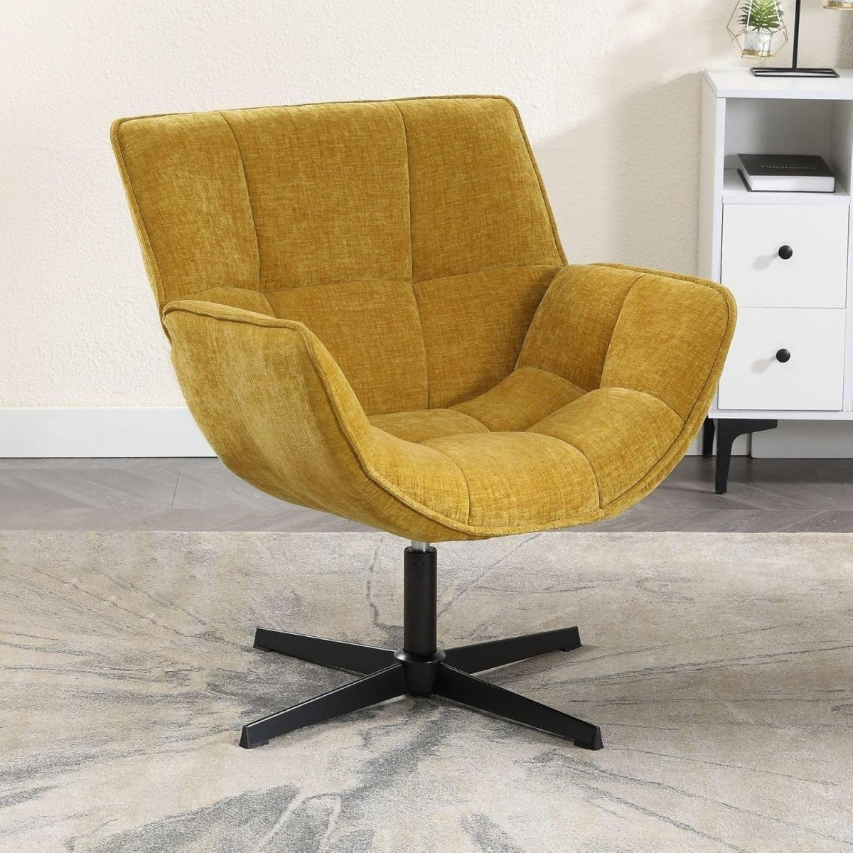 Yellow Chenille Swivel Accent Chair 360° Fabric Tub Armchair - Kwikley