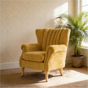 Yellow Chenille Wingback Accent Chair Fireside Armchair Wood Legs - Kwikley