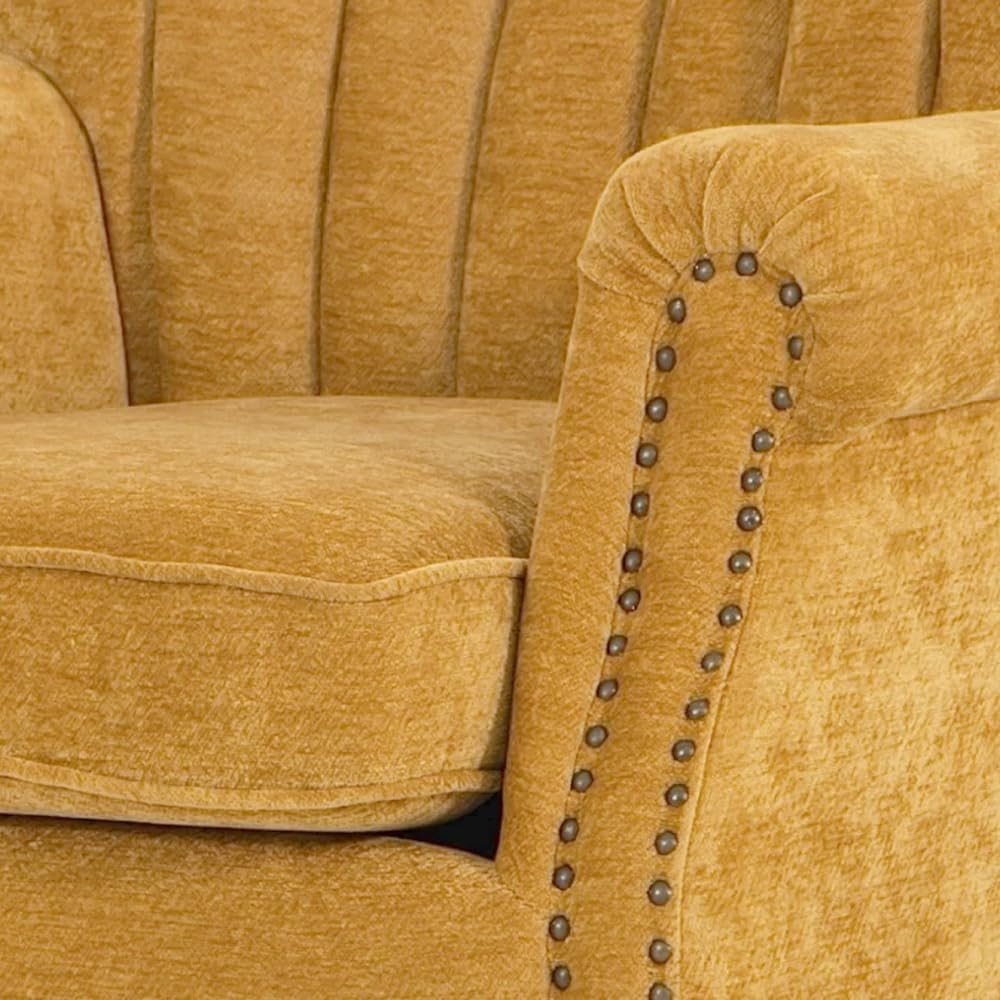 Yellow Chenille Wingback Accent Chair Fireside Armchair Wood Legs - Kwikley