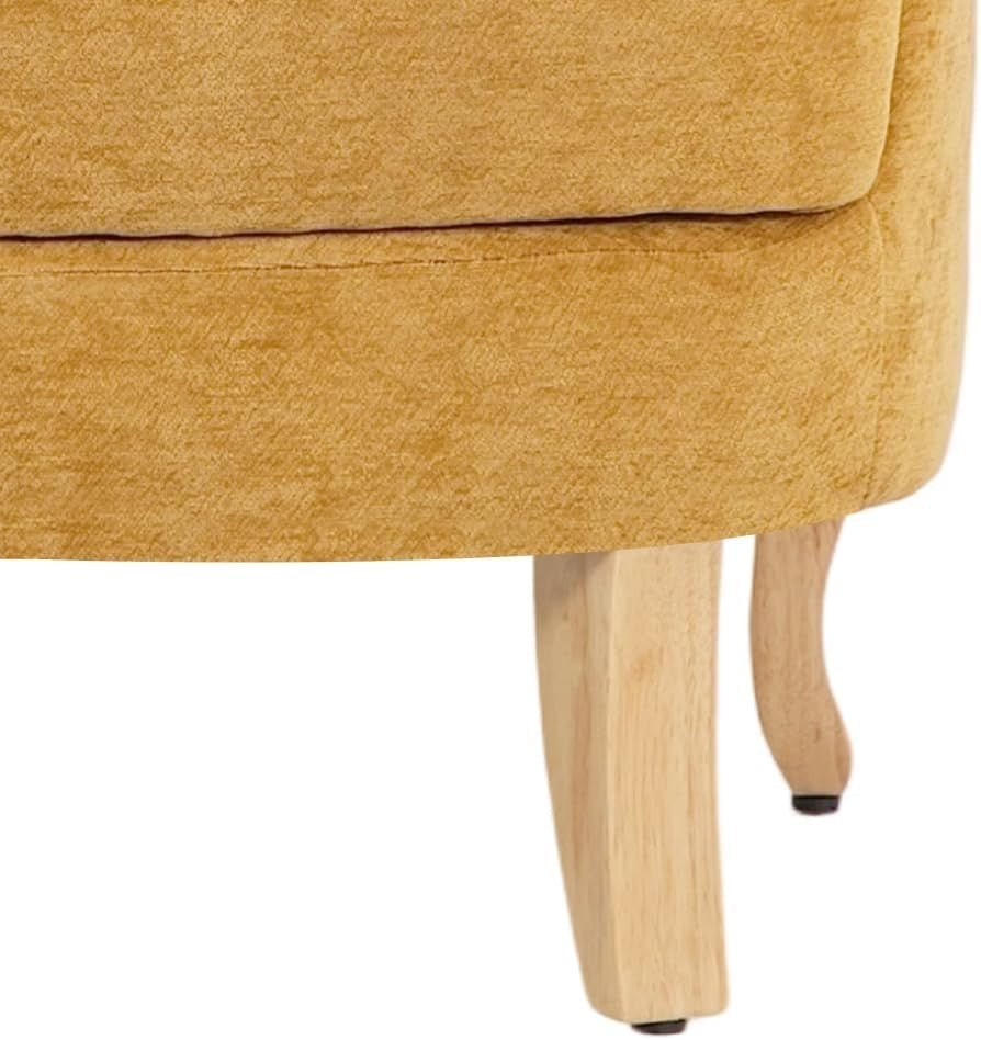 Yellow Chenille Wingback Accent Chair Fireside Armchair Wood Legs - Kwikley