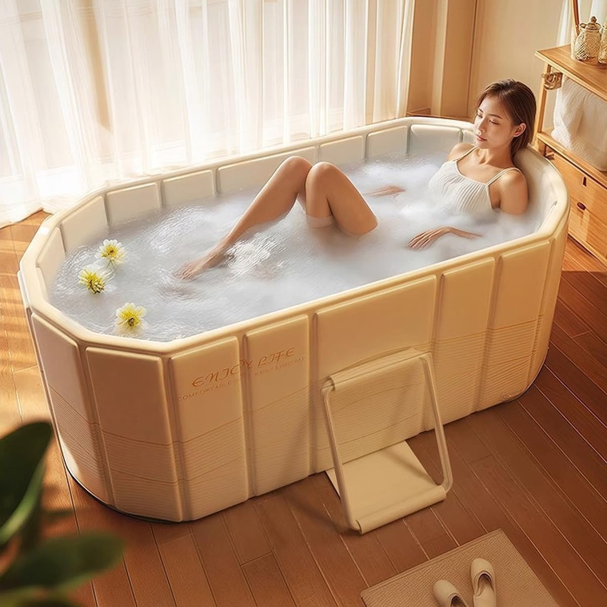 Yellow Foldable Portable Adult Bathtub 150cm Large Soaking SPA Tub Without Lid - Kwikley