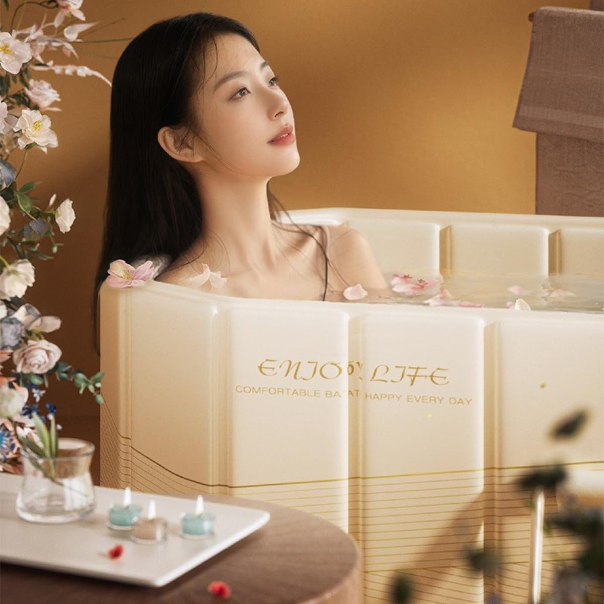 Yellow Foldable Portable Adult Bathtub 150cm Large Soaking SPA Tub Without Lid - Kwikley