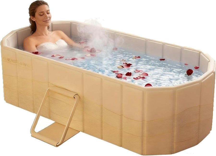 Yellow Foldable Portable Adult Bathtub 150cm Large Soaking SPA Tub Without Lid - Kwikley