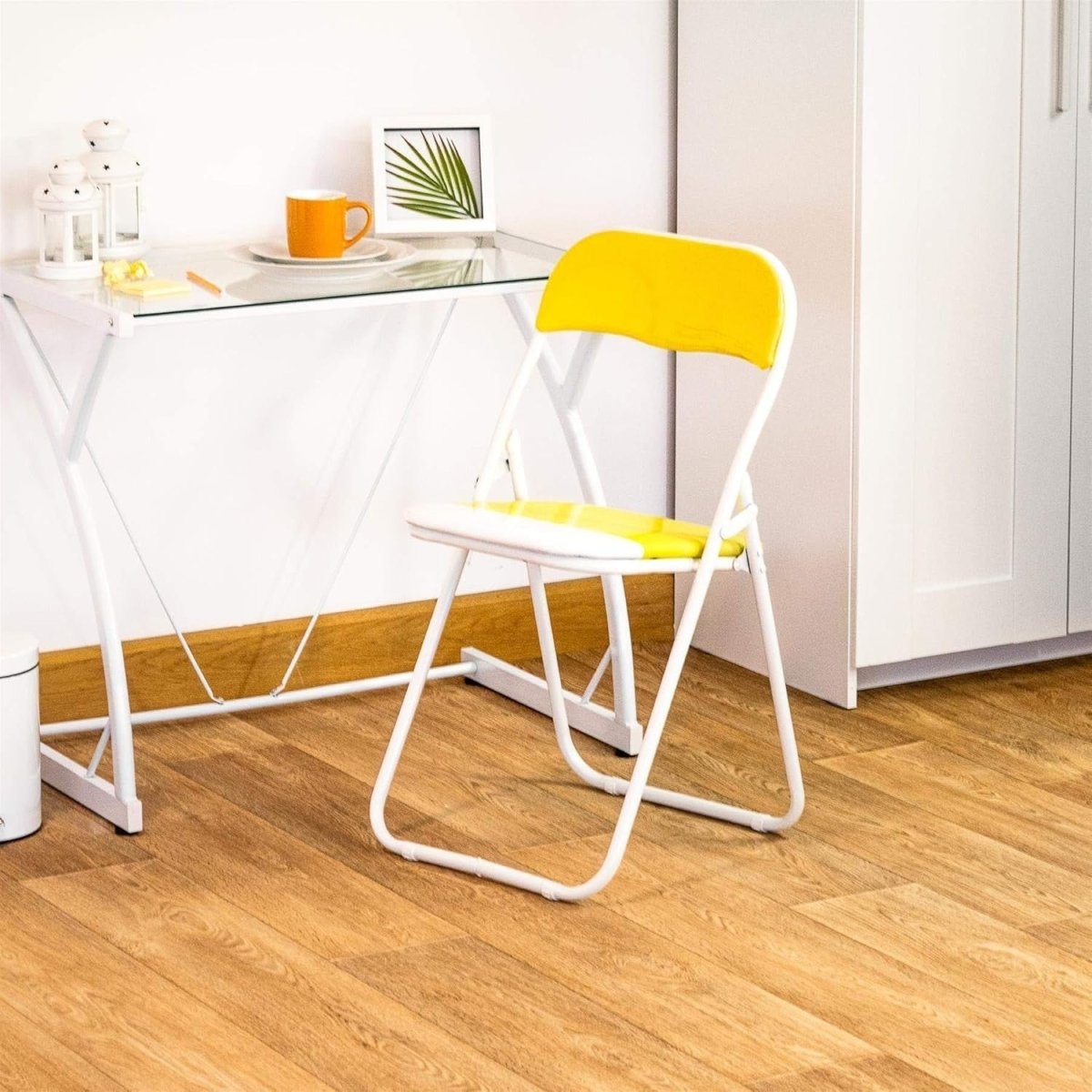 Yellow Folding Chairs Padded Metal Frame Set of 6 Space Saving - Kwikley